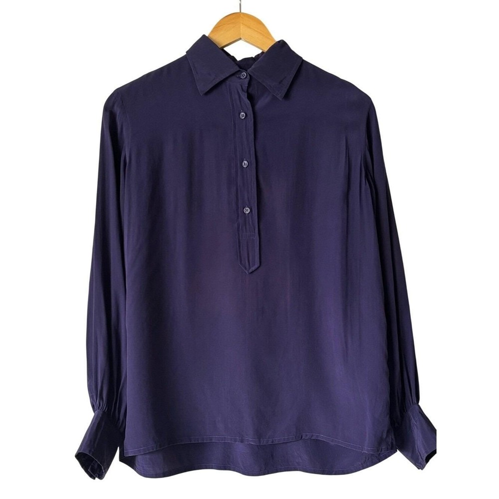 Vintage Valentino Purple 100% Silk Button-Down Blouse Women's Eggplant Size 8